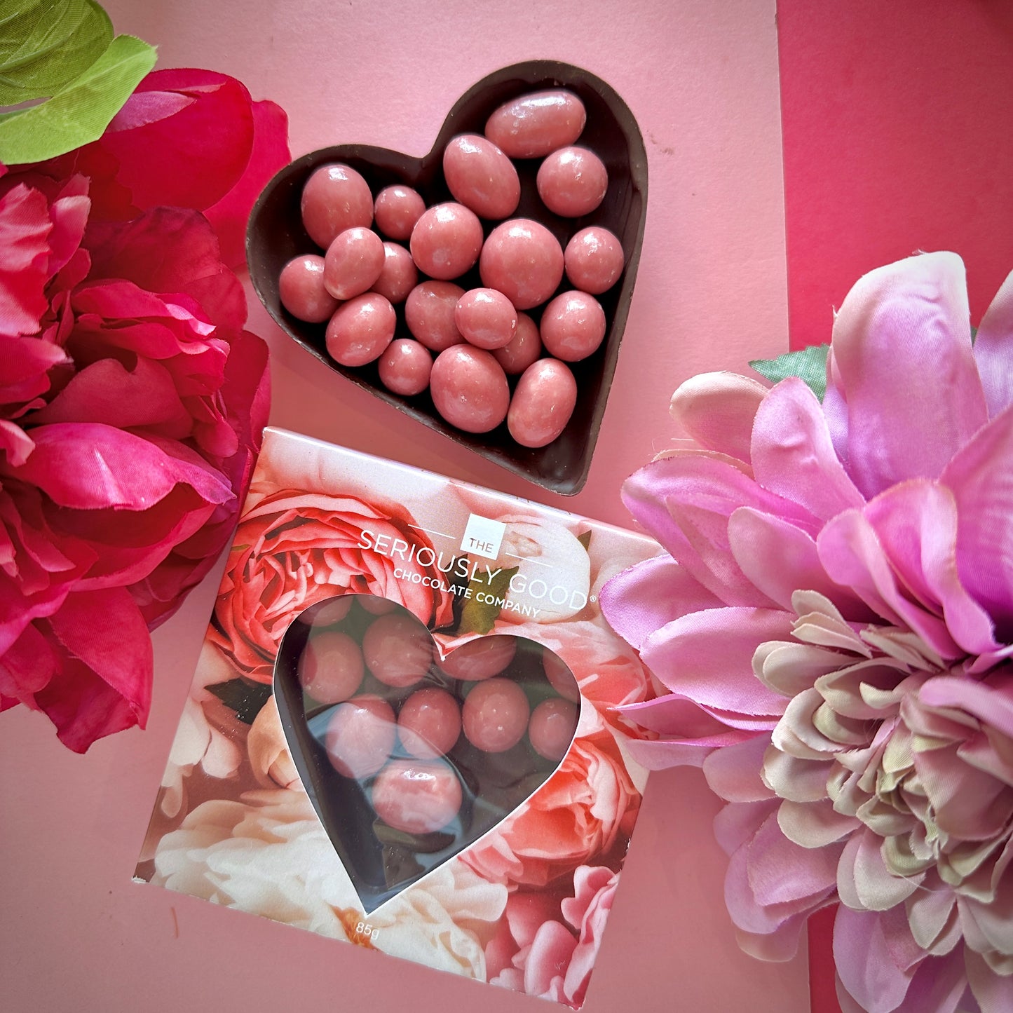Posies Heart - Chocolate heart cup with freeze dried raspberries coated in ruby chocolate