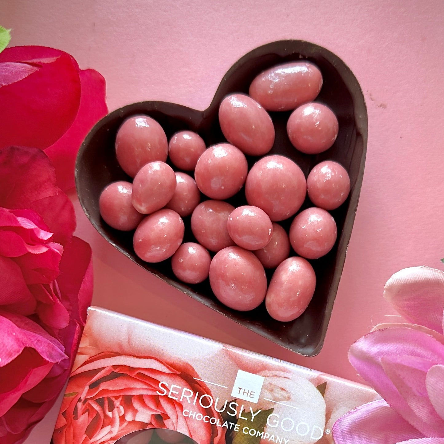 Pastel Floral - Chocolate heart cup with freeze dried raspberries coated in ruby chocolate