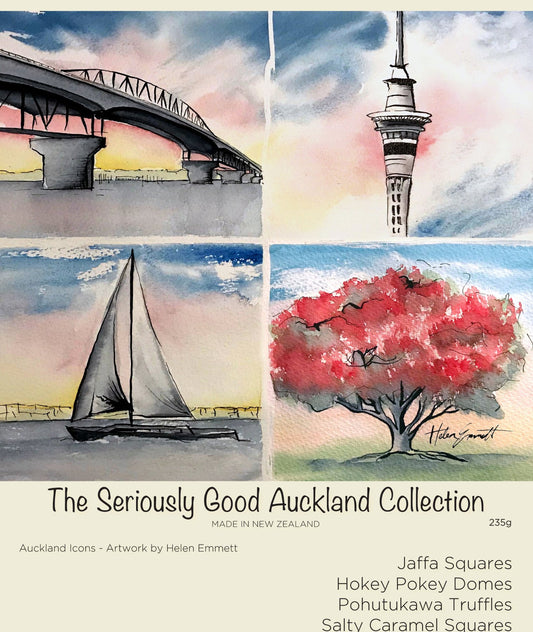 Kiwiana Collection Watercolour Auckland NZ chocolates 16 box