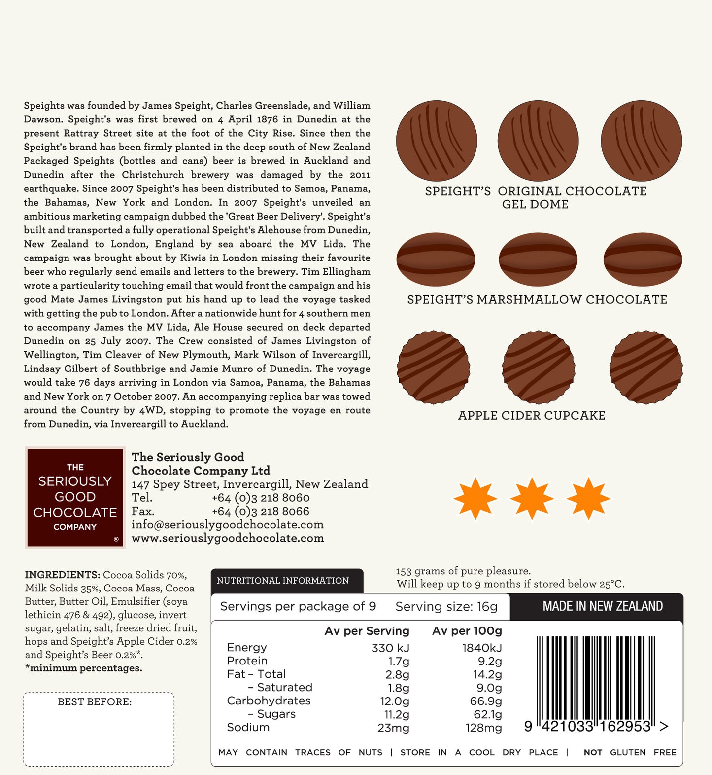 Speight's Beer Chocolates, 9 Piece Box
