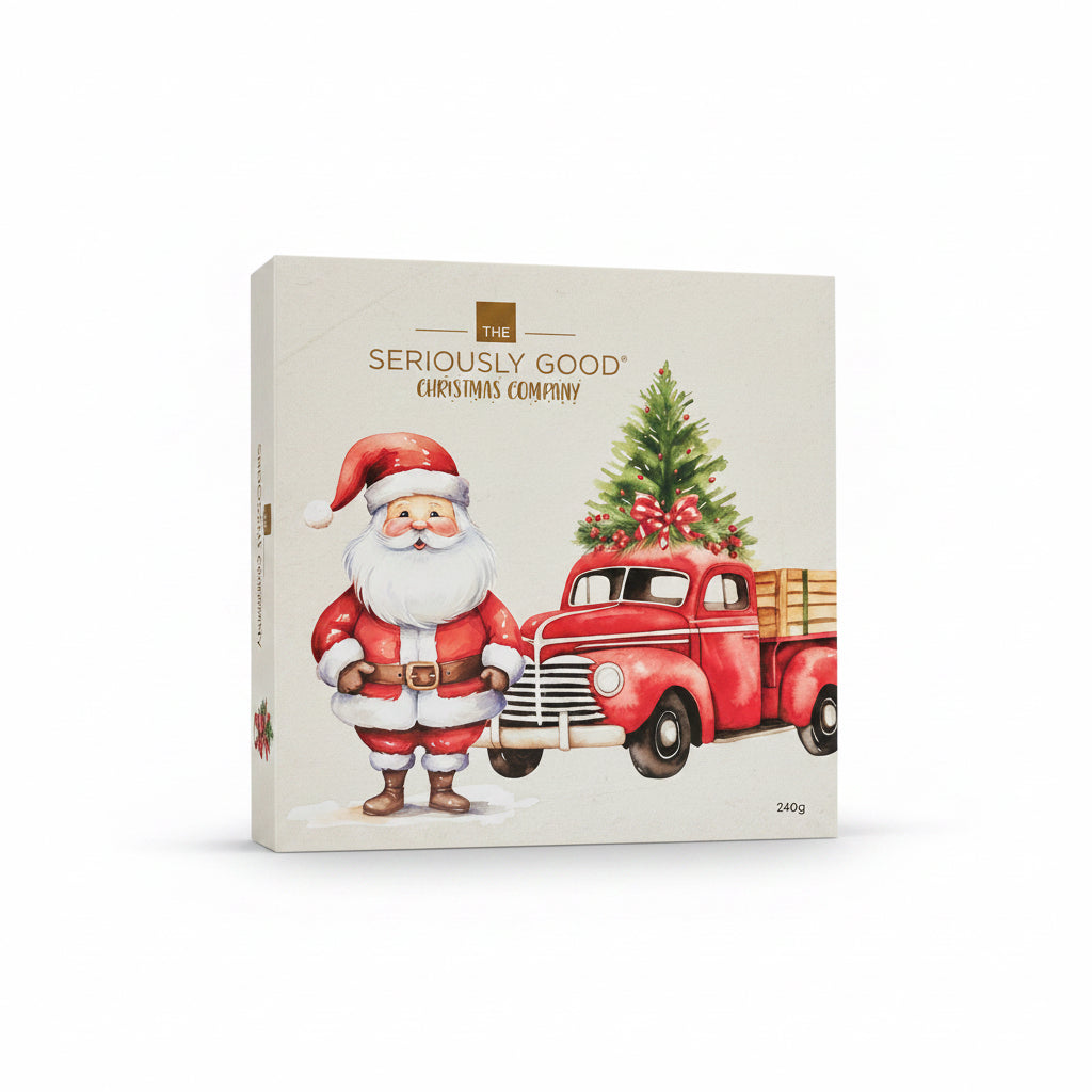 Santa and his little red truck box of chocolates 