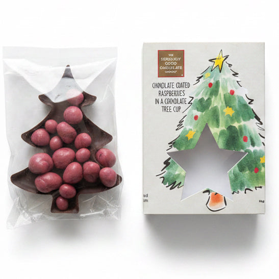 Christmas Tree Chocolate Cup filled with Chocolate Coated Raspberries
