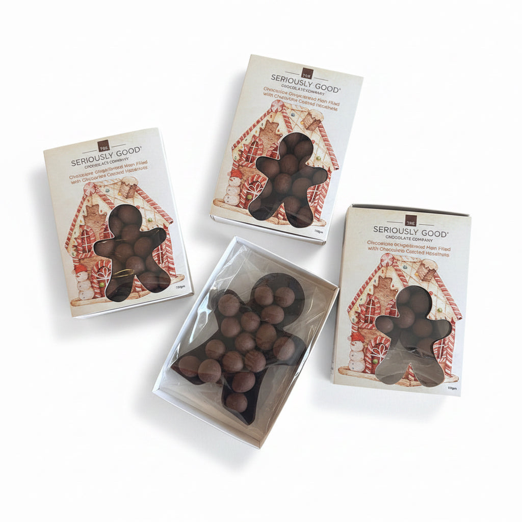 Gingerbread Man Chocolate Cup filled with Chocolate Coated Hazelnuts
