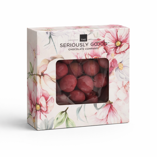 Pastel Floral - Chocolate heart cup with freeze dried raspberries coated in ruby chocolate