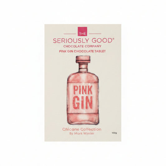  Pink Gin infused Dark Chocolate tablet, with packaging that reads 'Seriously Good.