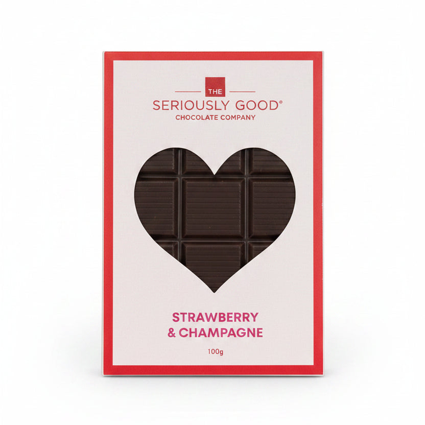 🩷 Pink Heart Cutout - Strawberry and Champagne, Chocolate Tablet Box