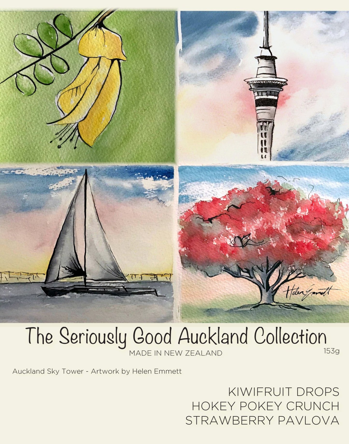Watercolour Kiwiana Iconic Chocolate 9 box - made in New Zealand by Seriously Good Chocolate Co