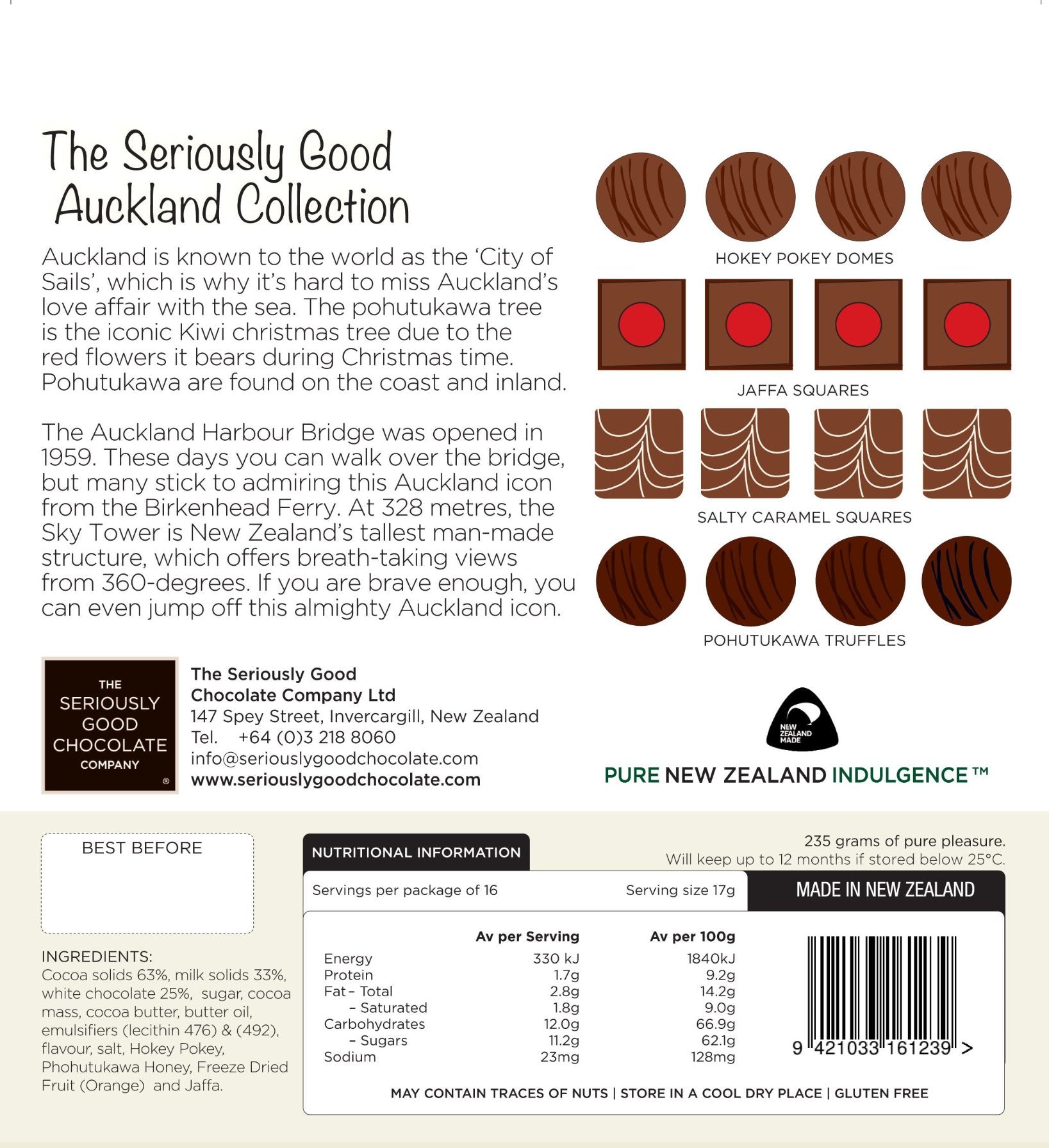 Kiwiana Collection Watercolour Auckland NZ chocolates 16 box