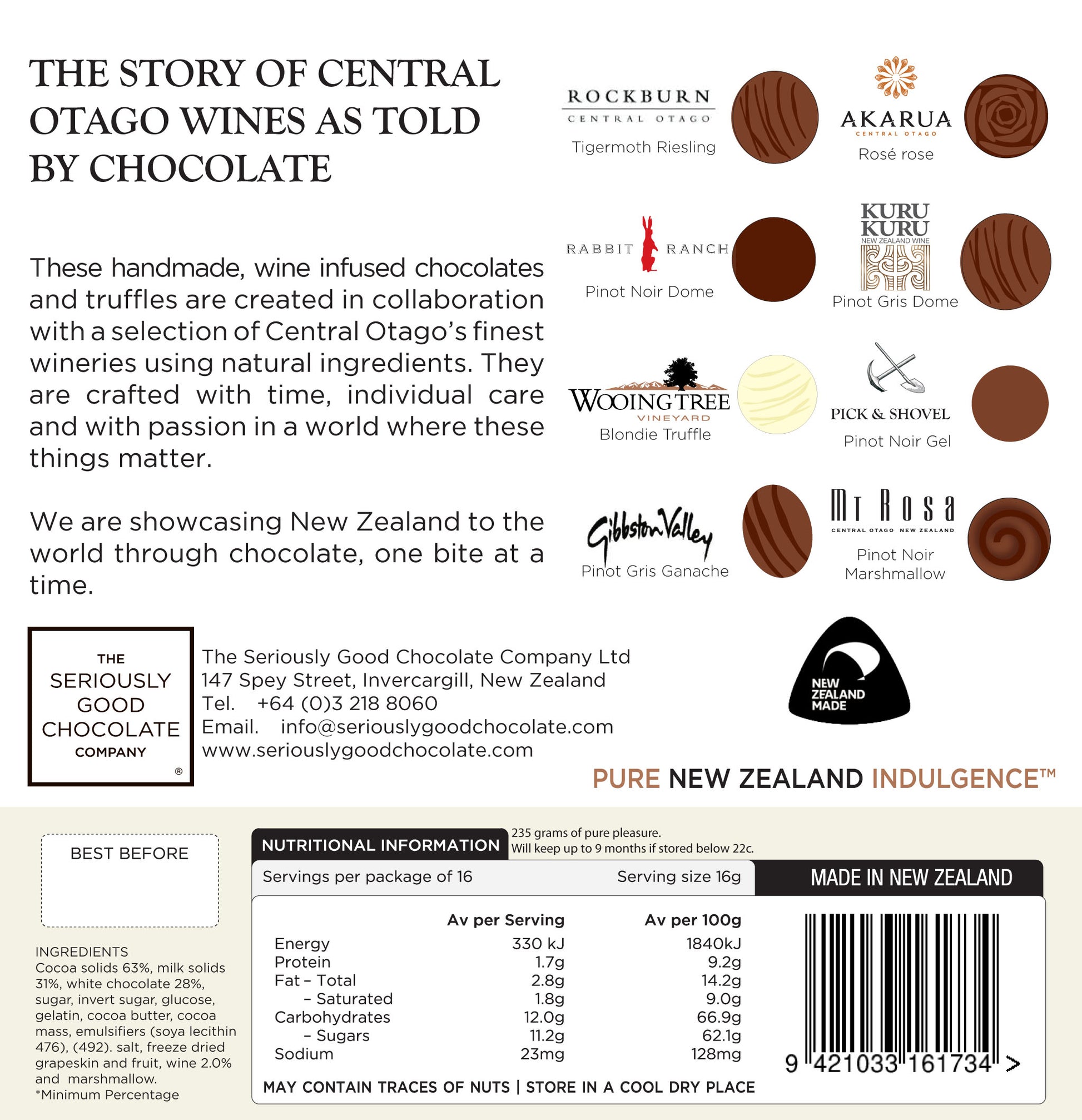 Central Otago Wine Story told by chocolte, made in southland new zealand. Gibbston Vallet Kuru kuru, rockburn, rabbit ranch, wooing tree, mt rose and akarua